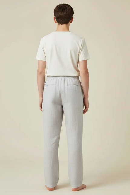 Pantalon Beige Coton Lin Ample Décontracté Confortable - Gris - vue 2