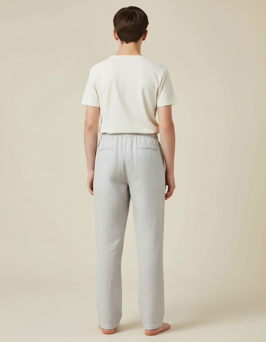 Pantalon Beige Coton Lin Ample Décontracté Confortable - Gris - vue 2