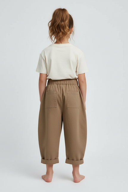 Pantalon Beige Ample Coton Enfant Décontracté Taille Élastique - Kaki - vue 2