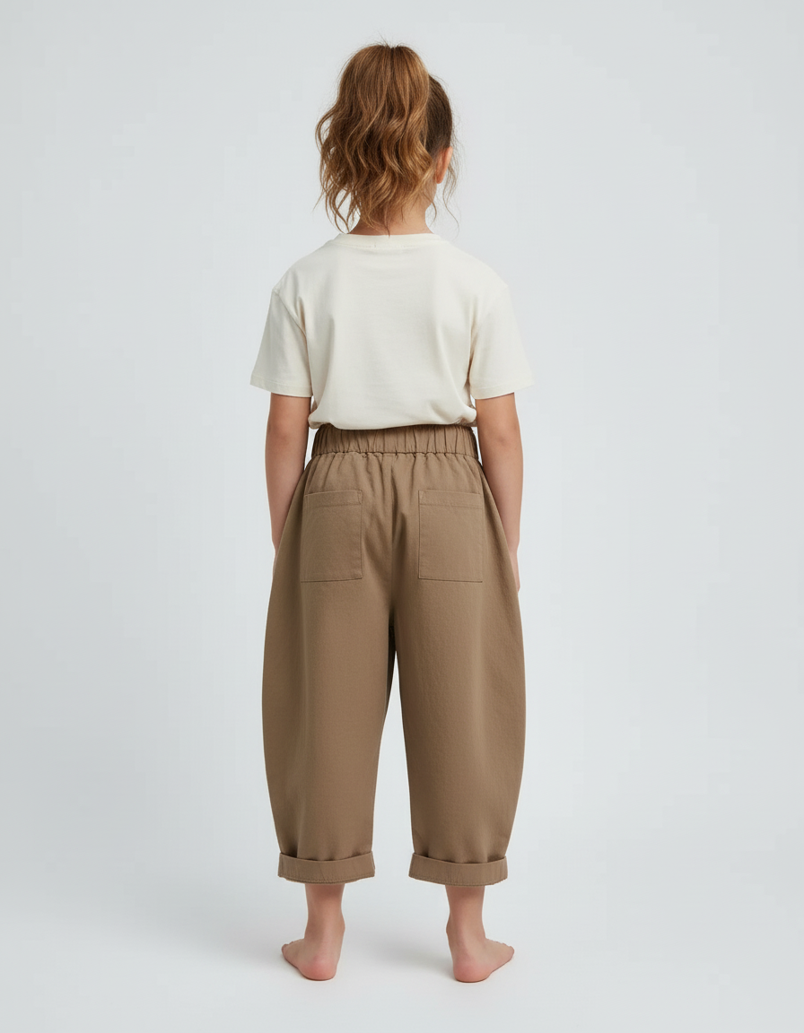 Pantalon Beige Ample Coton Enfant Décontracté Taille Élastique - Kaki - vue 2