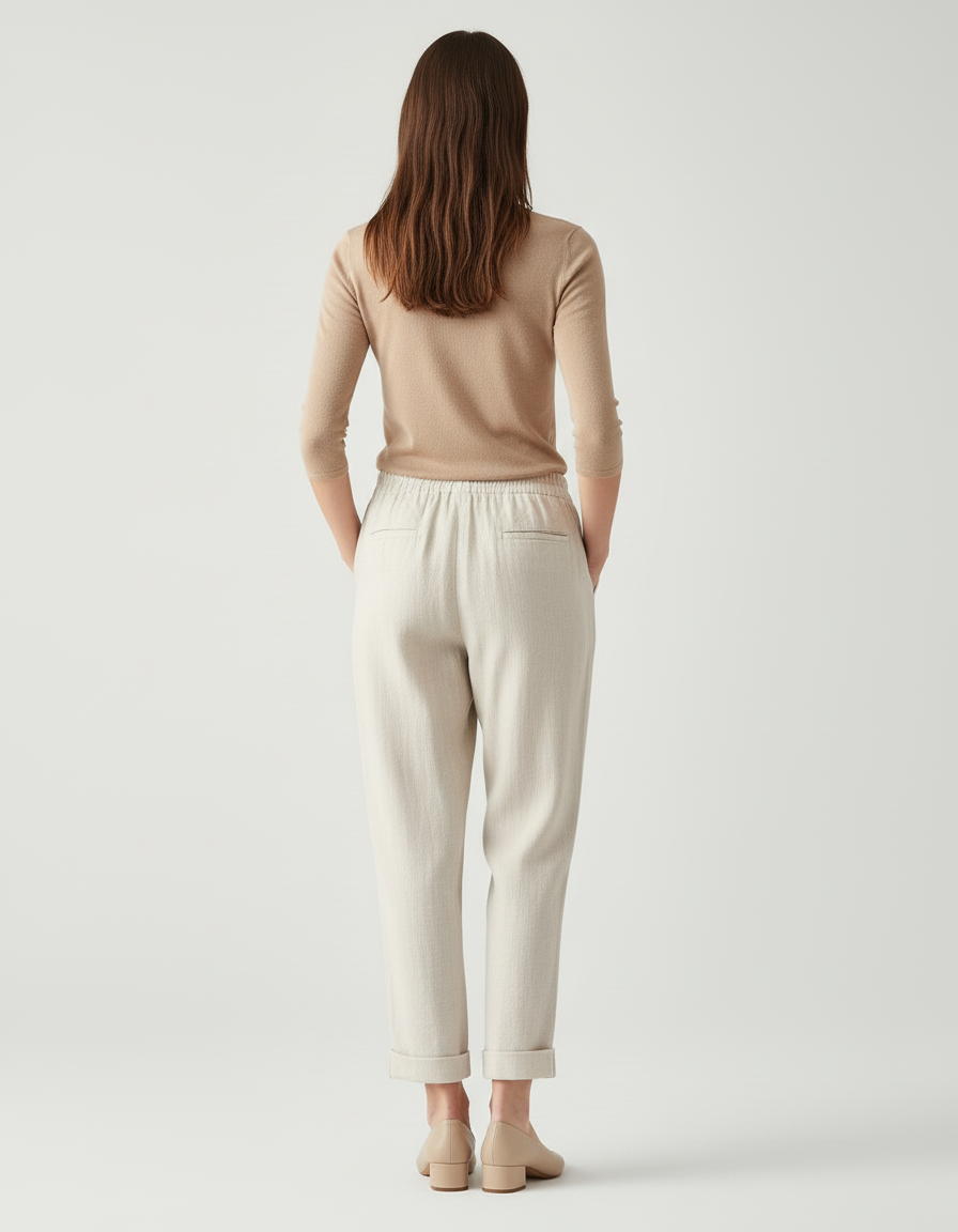 Pantalon Beige Lin Ample Décontracté Fluide Femme - vue 2