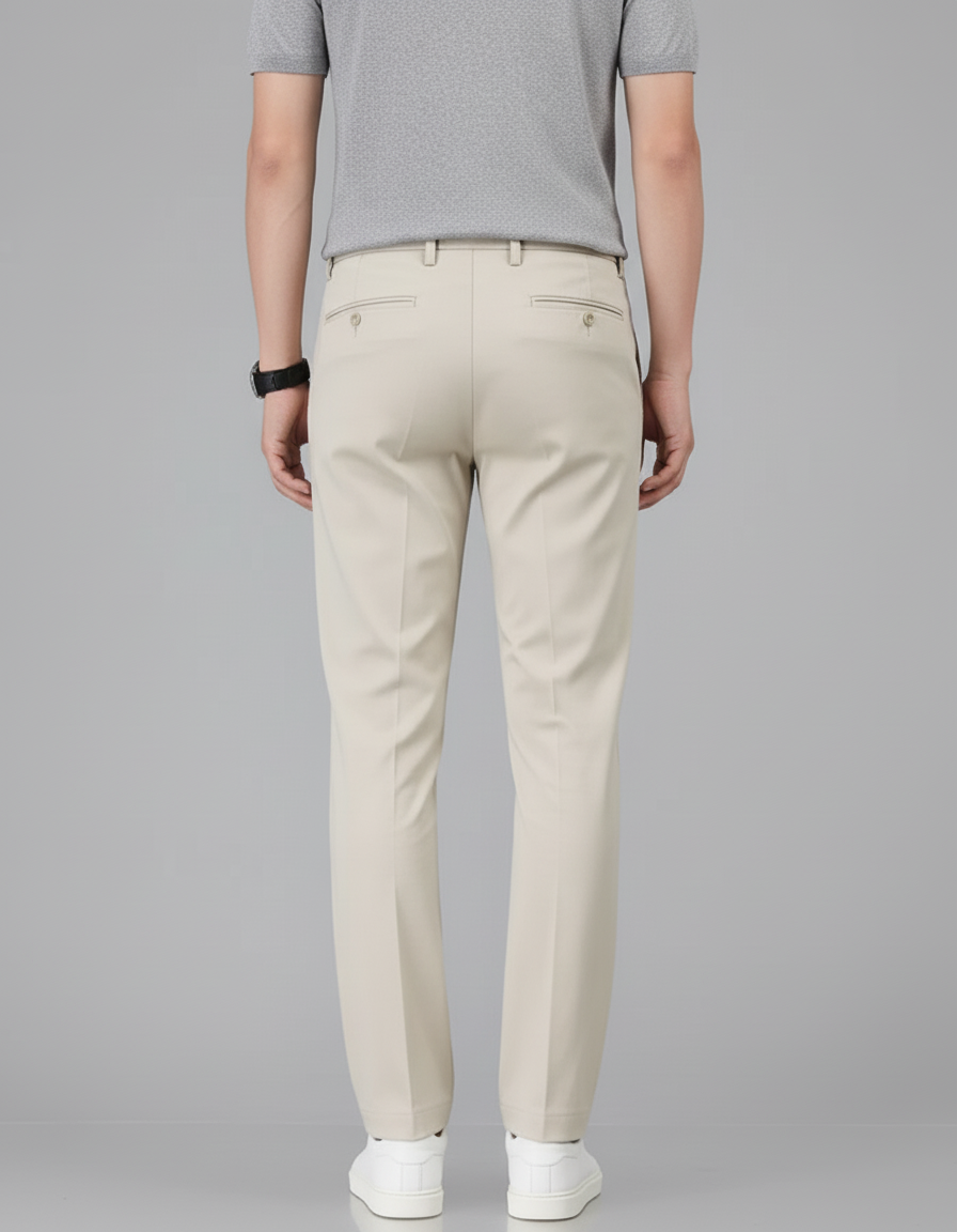 Pantalon Beige Stretch Coton Slim Élégant Homme - vue 2