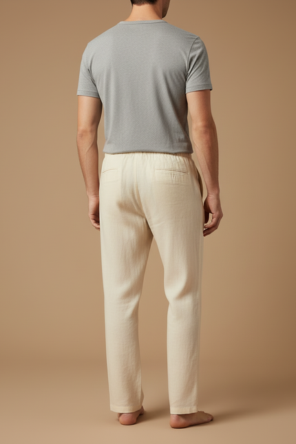 Pantalon Beige Lin Coton Ample Décontracté Homme - vue 2