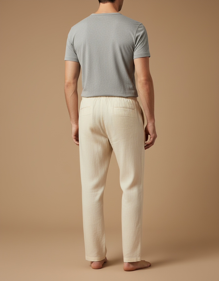 Pantalon Beige Lin Coton Ample Décontracté Homme - vue 2