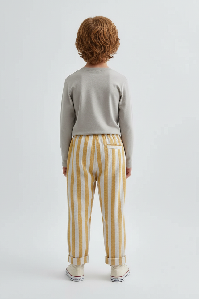 Pantalon Beige Rayé Coton Ample Décontracté Enfant - Laine - vue 2