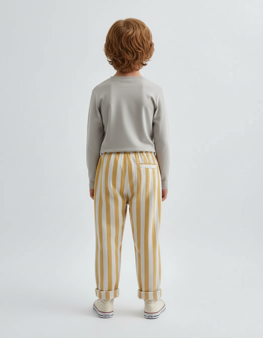 Pantalon Beige Rayé Coton Ample Décontracté Enfant - Laine - vue 2