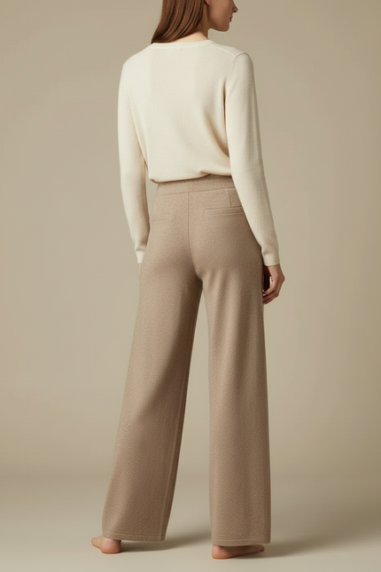 Pantalon Beige Laine Tricoté Ample Confortable Cordon - vue 2