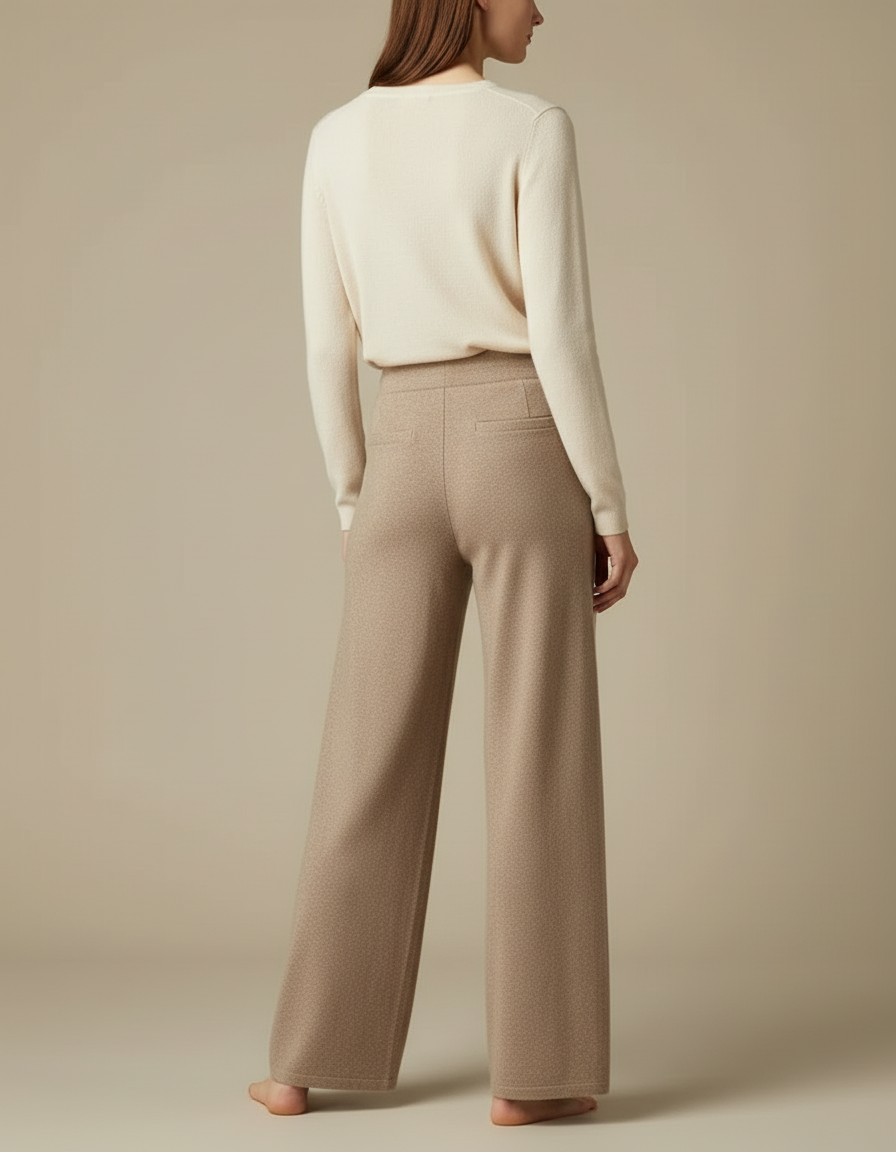 Pantalon Beige Laine Tricoté Ample Confortable Cordon - vue 2