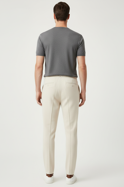 Pantalon Beige Homme Coupe Droite Tricoté Confortable - Maille - vue 2