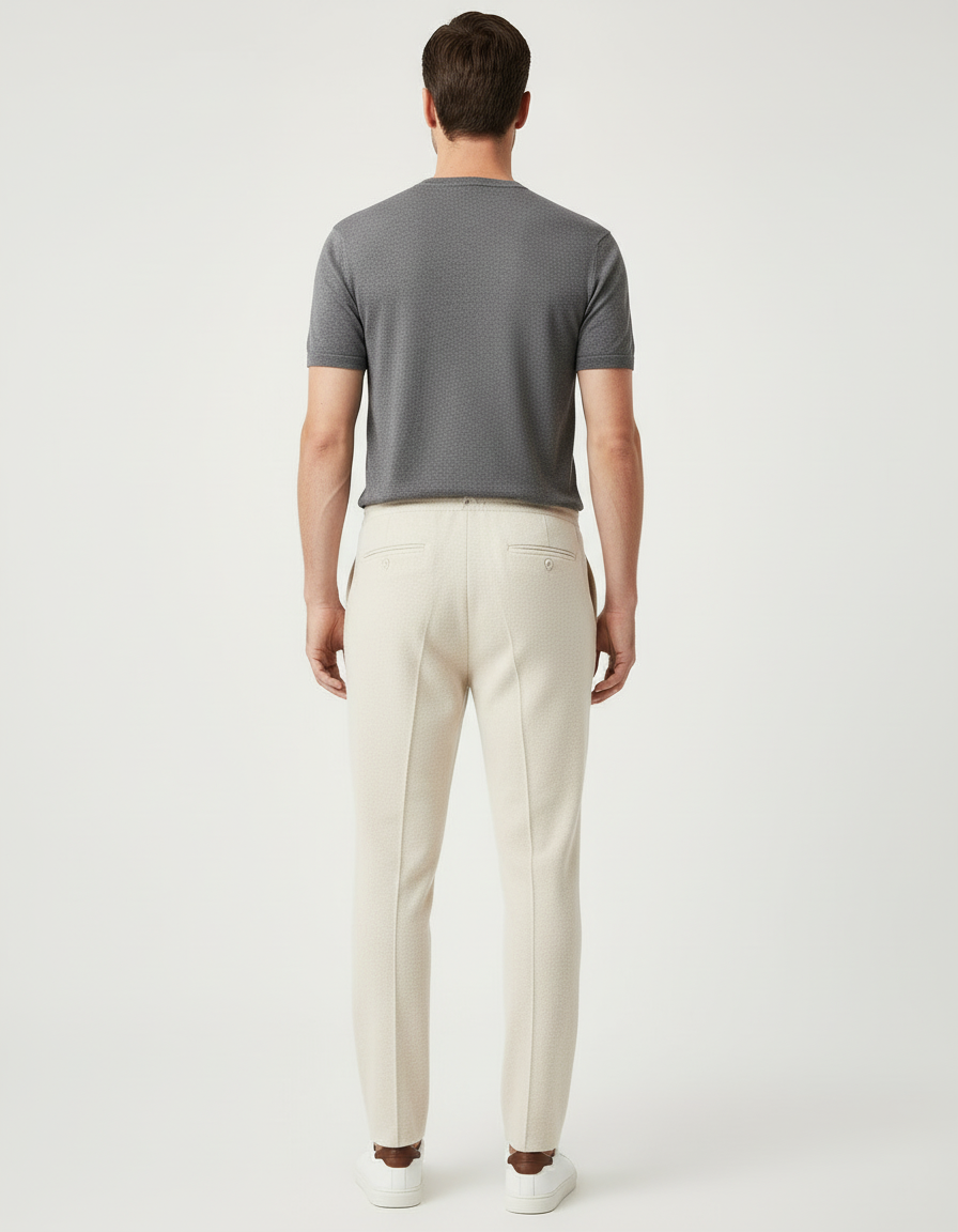 Pantalon Beige Homme Coupe Droite Tricoté Confortable - Maille - vue 2