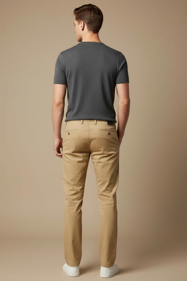 Pantalon Beige Homme Coton Slim Décontracté Élégant - vue 2