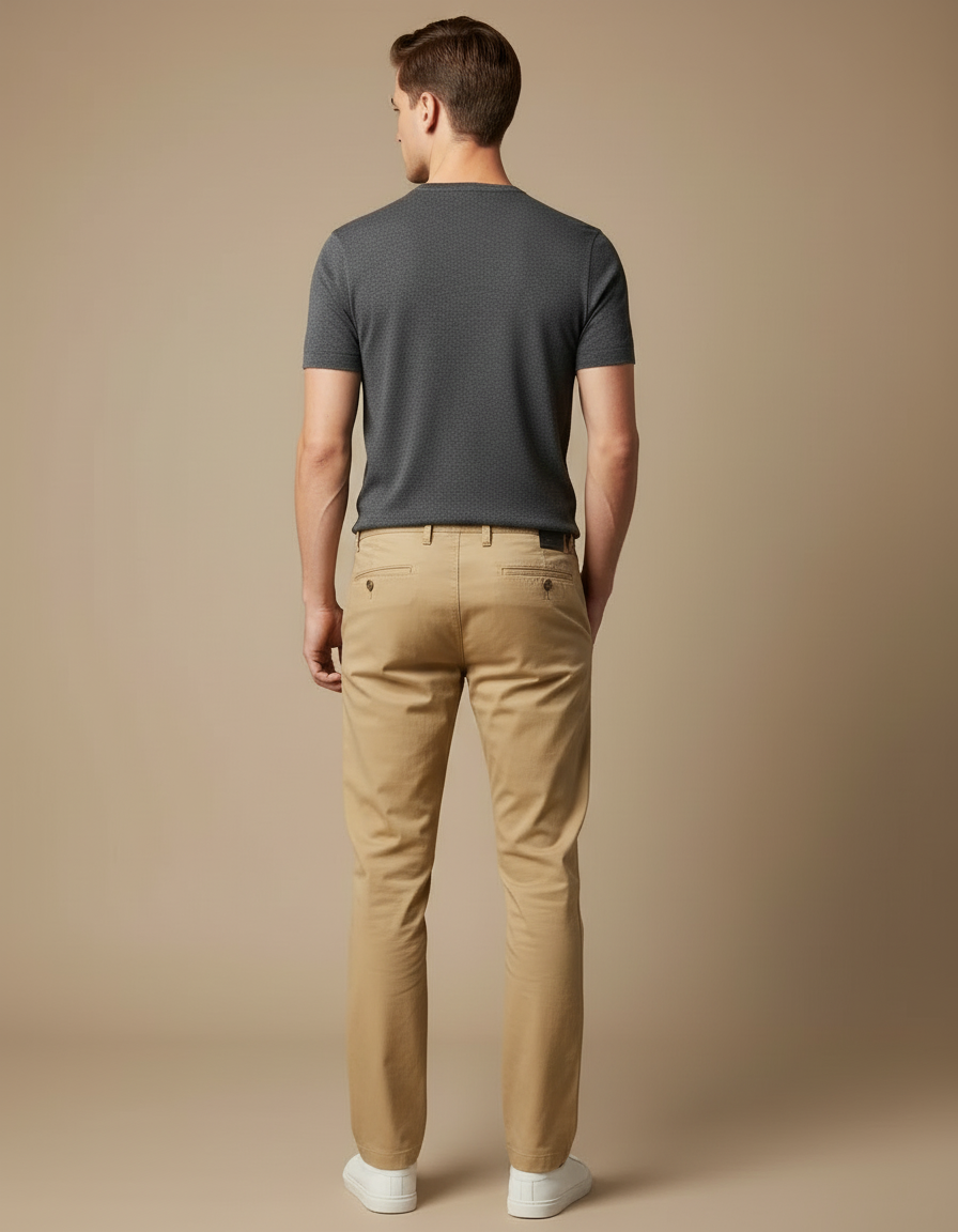 Pantalon Beige Homme Coton Slim Décontracté Élégant - vue 2