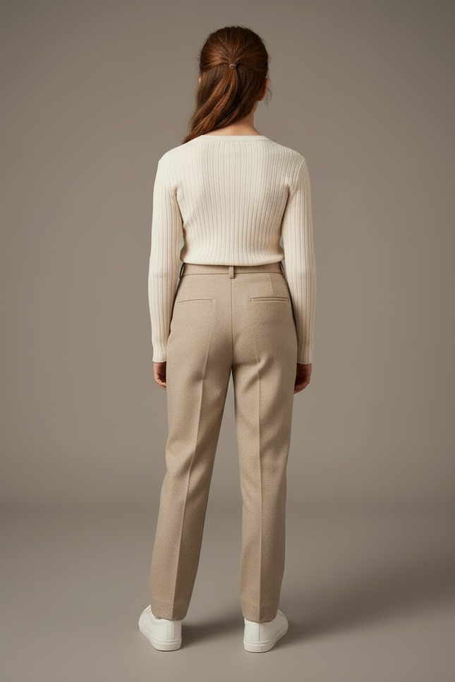 Pantalon Beige Laine Droite Plissé Élégant Enfant - vue 2