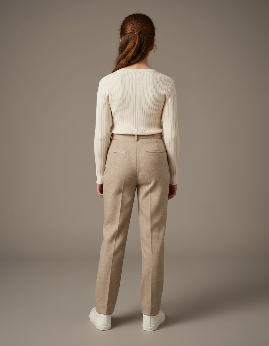 Pantalon Beige Laine Droite Plissé Élégant Enfant - vue 2