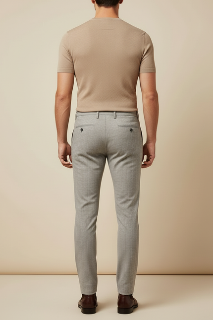 Pantalon Beige Homme Slim Motif Carreaux Élégant - Gris Polyester - vue 2