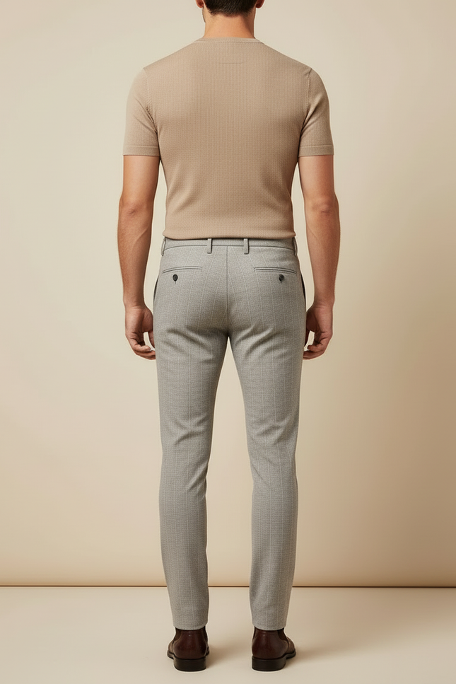Pantalon Beige Homme Slim Motif Carreaux Élégant - Gris Polyester - vue 2