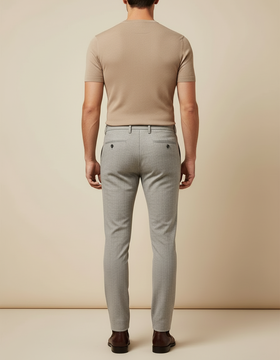 Pantalon Beige Homme Slim Motif Carreaux Élégant - Gris Polyester - vue 2