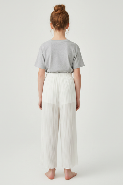 Pantalon Beige Plissé Ample Fluide Décontracté Fille - Blanc Polyester - vue 2