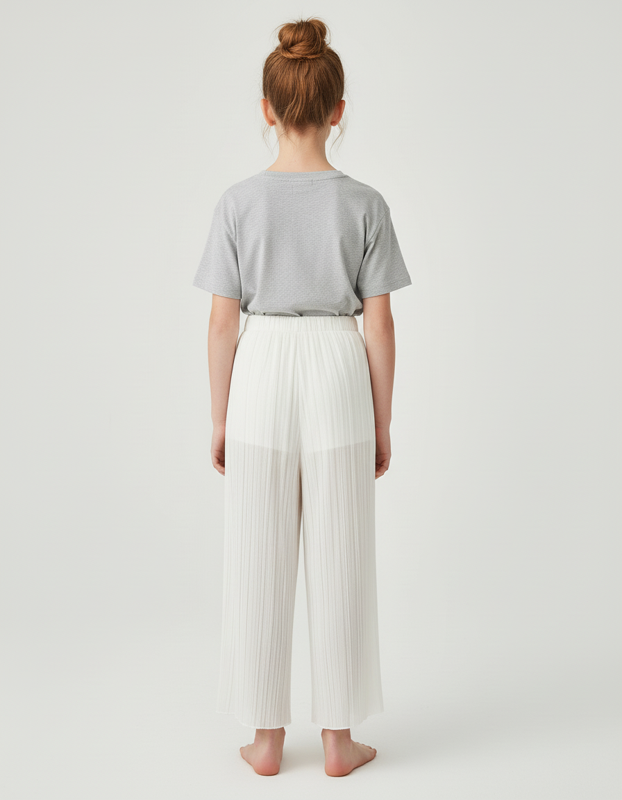 Pantalon Beige Plissé Ample Fluide Décontracté Fille - Blanc Polyester - vue 2