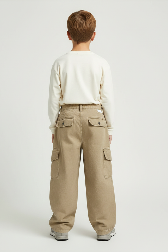 Pantalon Beige Cargo Ample Décontracté Garçon - Toile - vue 2
