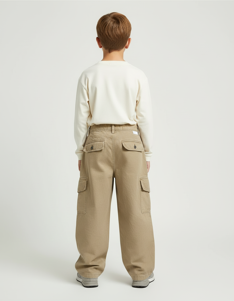 Pantalon Beige Cargo Ample Décontracté Garçon - Toile - vue 2