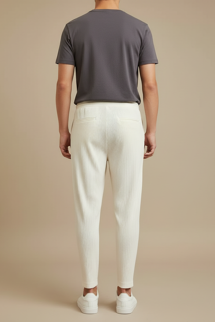 Pantalon Beige Plissé Droit Décontracté Côtelé Homme - Cordé - vue 2