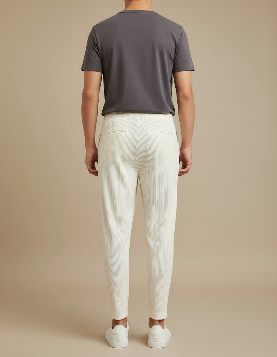 Pantalon Beige Plissé Droit Décontracté Côtelé Homme - Cordé - vue 2