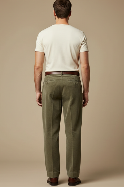 Pantalon Beige Côtelé Ample Plissé Décontracté Homme - Kaki Cordé - vue 2
