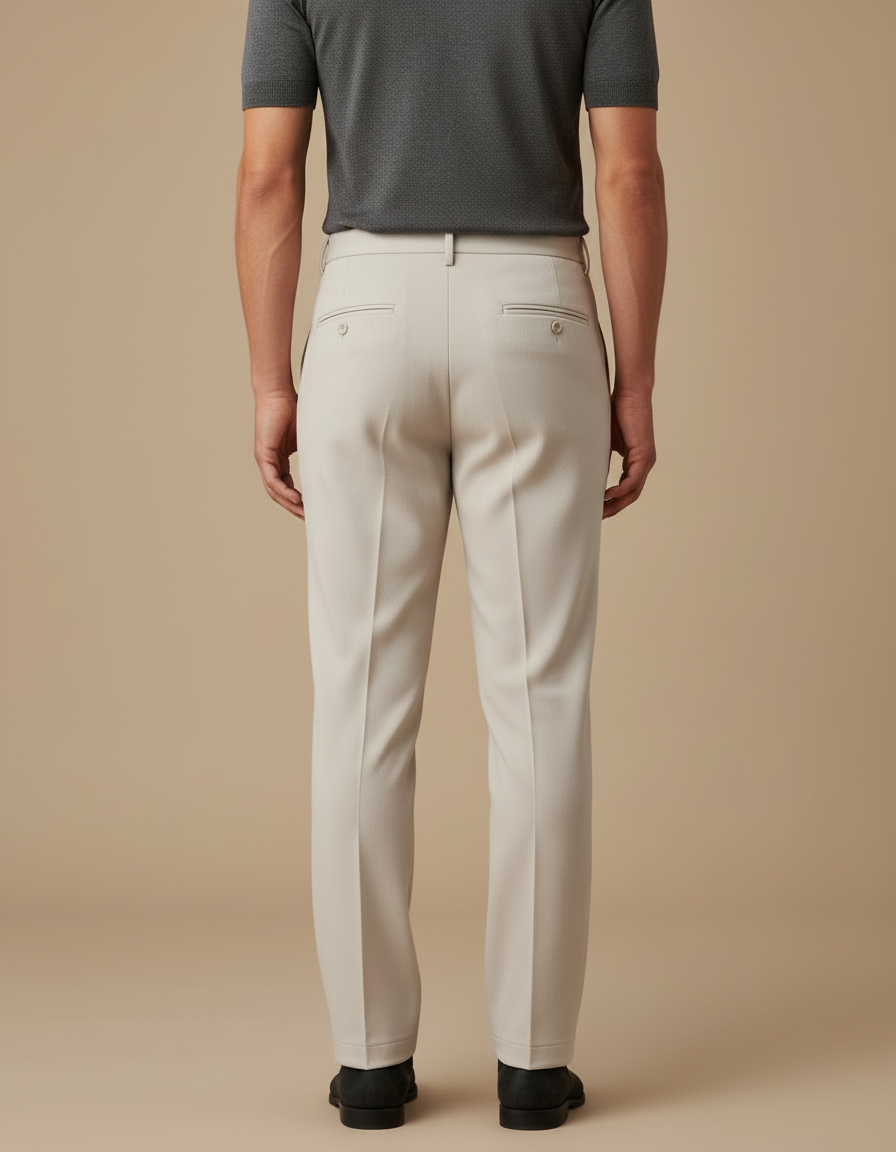 Pantalon Beige Droit Plissé Élégant Homme - Gabardine - vue 2