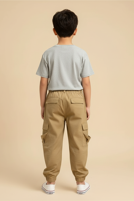 Pantalon Beige Cargo Enfant Décontracté Multipoches - Kaki Toile - vue 2