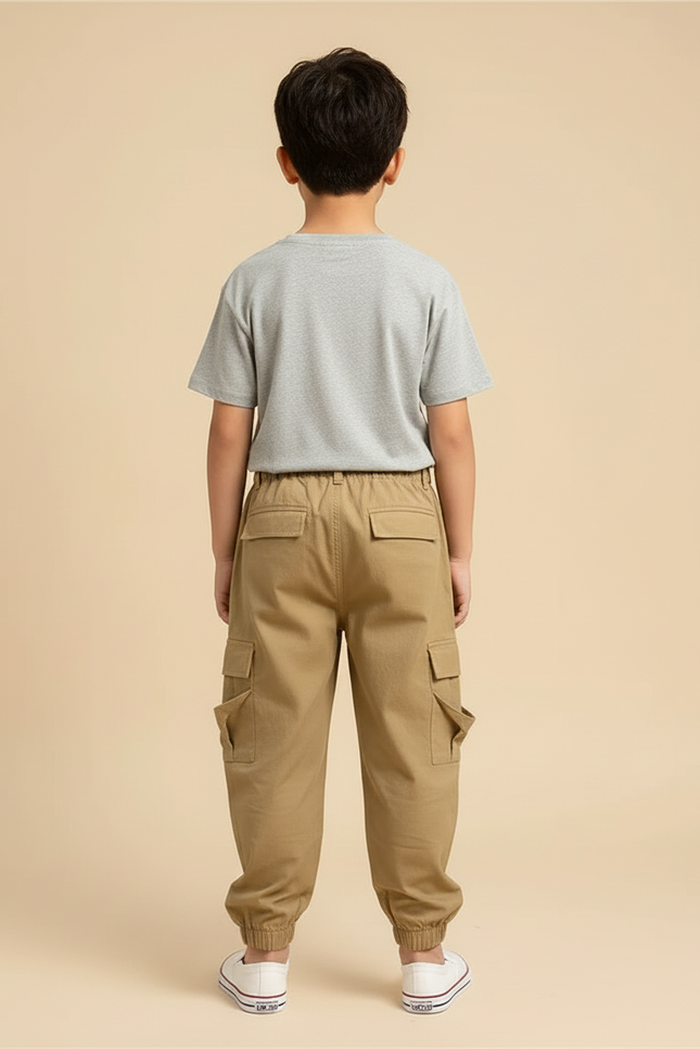 Pantalon Beige Cargo Enfant Décontracté Multipoches - Kaki Toile - vue 2