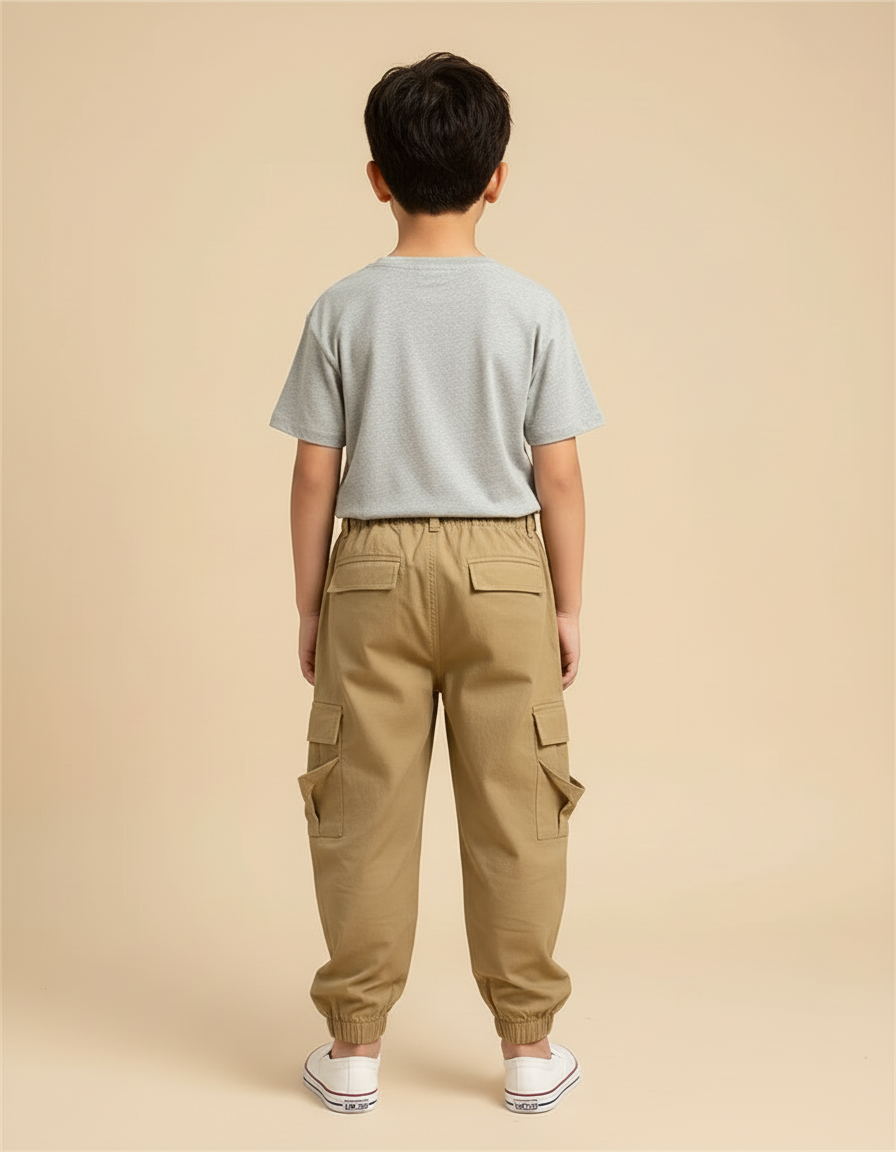 Pantalon Beige Cargo Enfant Décontracté Multipoches - Kaki Toile - vue 2