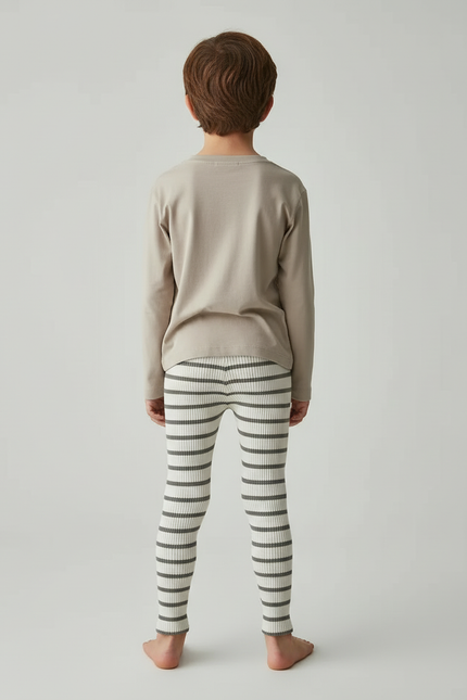 Pantalon Beige Enfant Côtelé Rayé Élastique Coton - vue 2