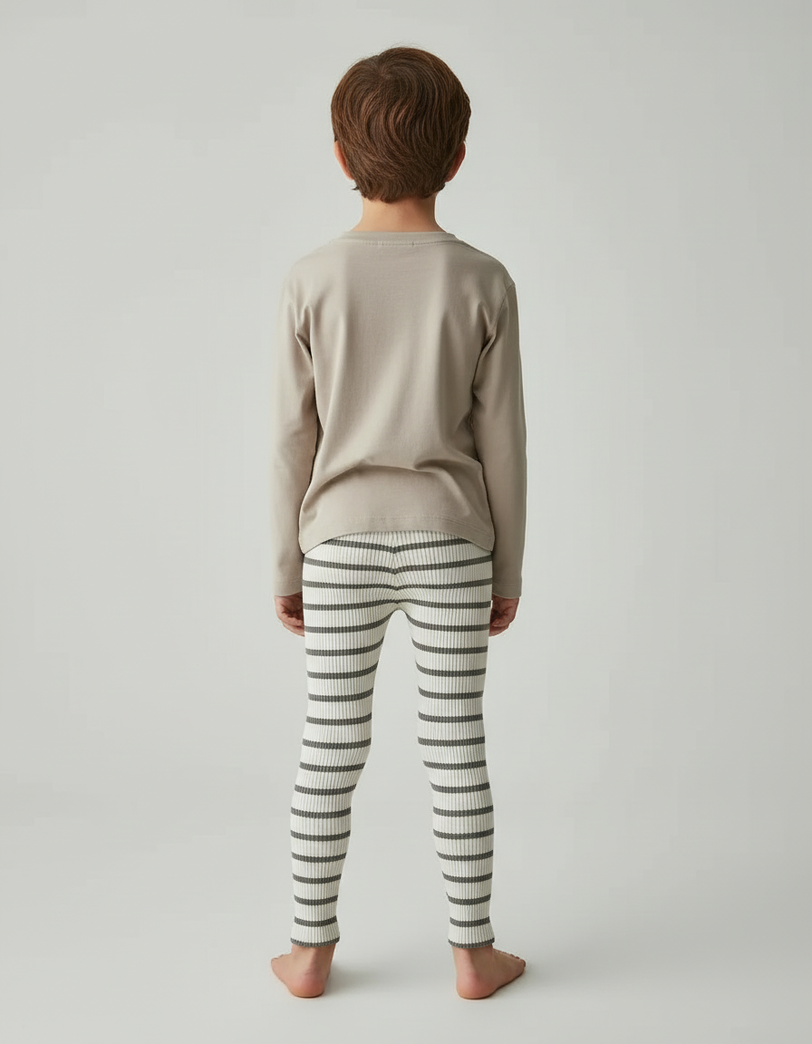 Pantalon Beige Enfant Côtelé Rayé Élastique Coton - vue 2