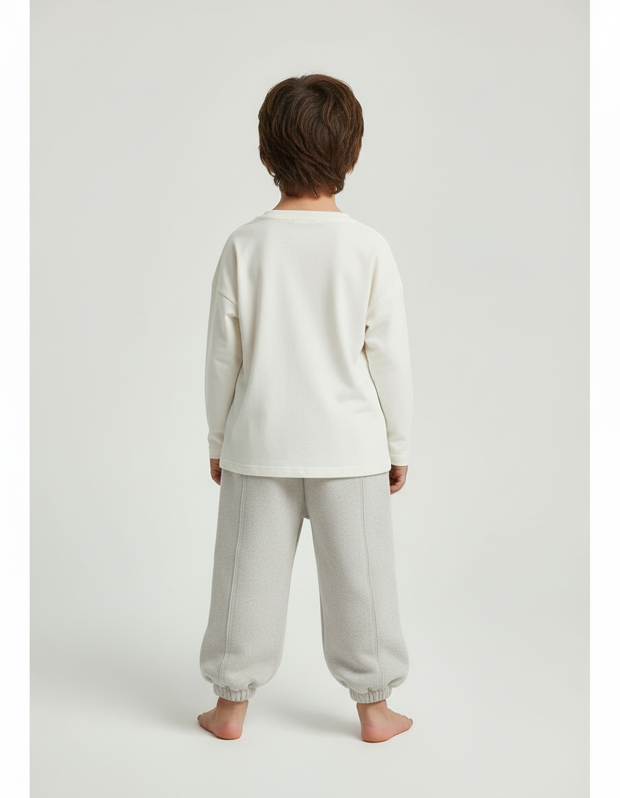 Pantalon Beige Molletonné Ample Décontracté Enfant Hiver - vue 2