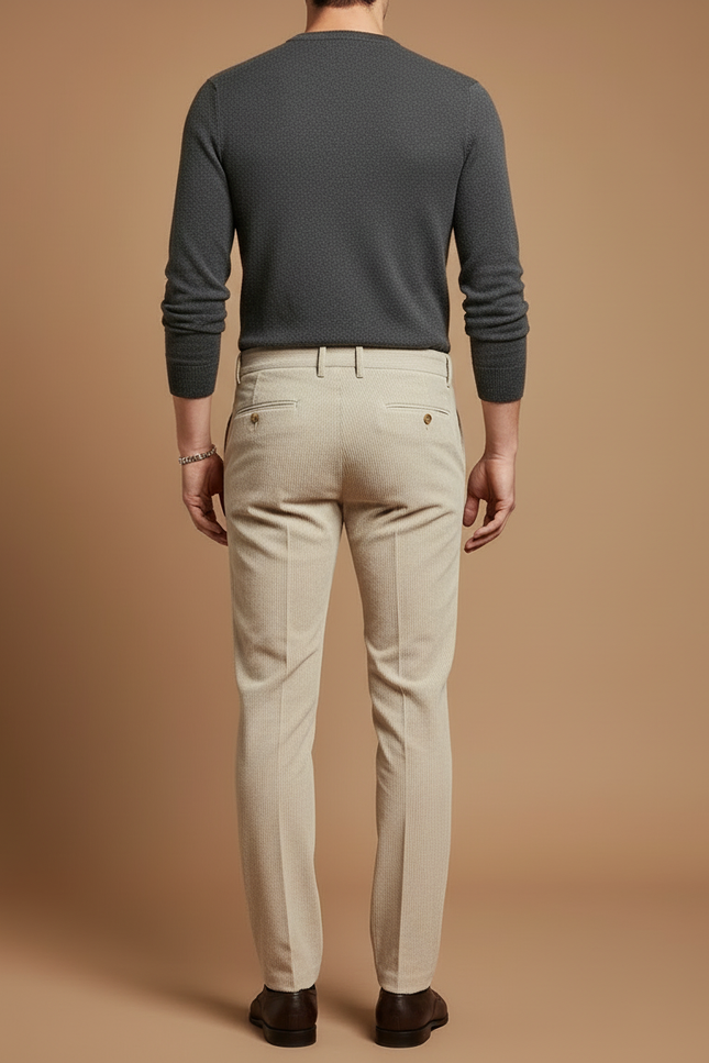 Pantalon Beige Côtelé Slim Élégant Homme - Cordé - vue 2