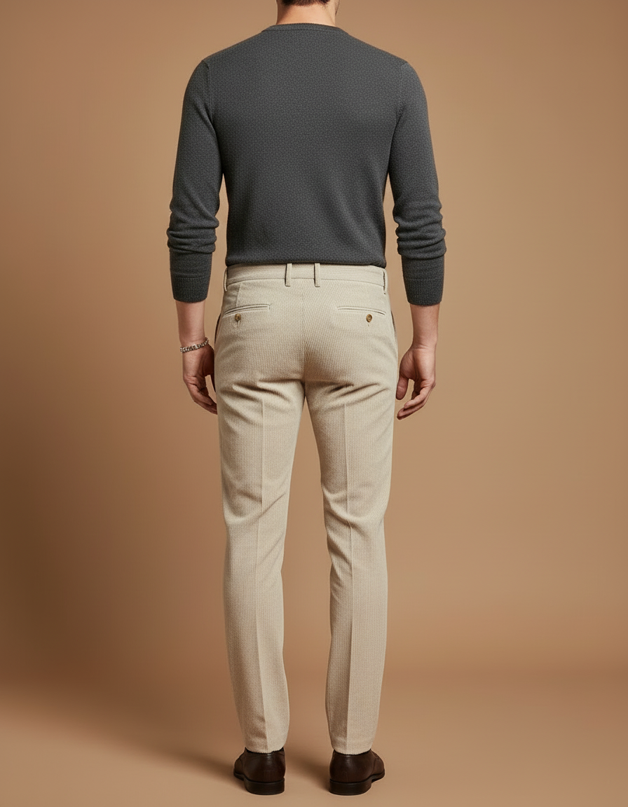 Pantalon Beige Côtelé Slim Élégant Homme - Cordé - vue 2