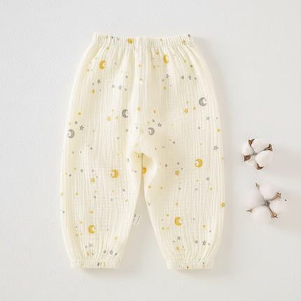 Pantalon Beige Coton Gaze Lune Étoiles Bébé
