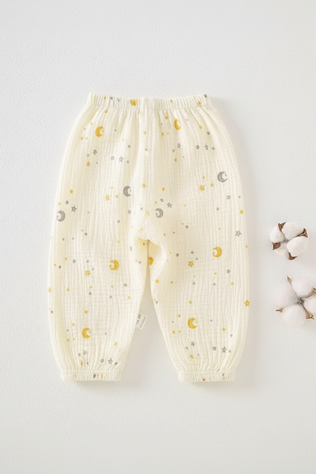 Pantalon Beige Coton Gaze Lune Étoiles Bébé