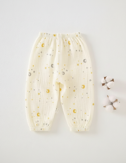Pantalon Beige Coton Gaze Lune Étoiles Bébé