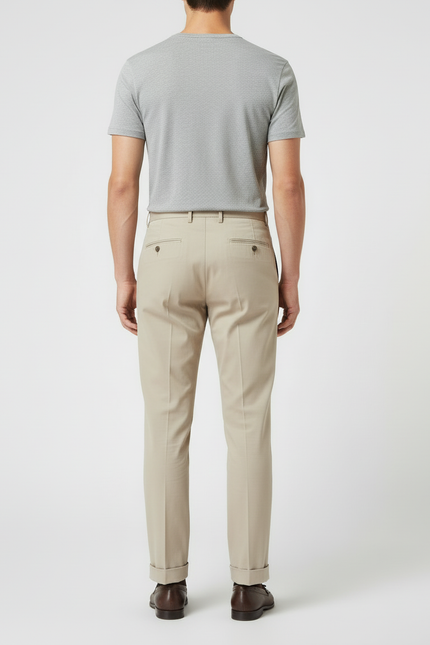 Pantalon Beige Homme Plissé Droit Élégant Coton - Gabardine - vue 2