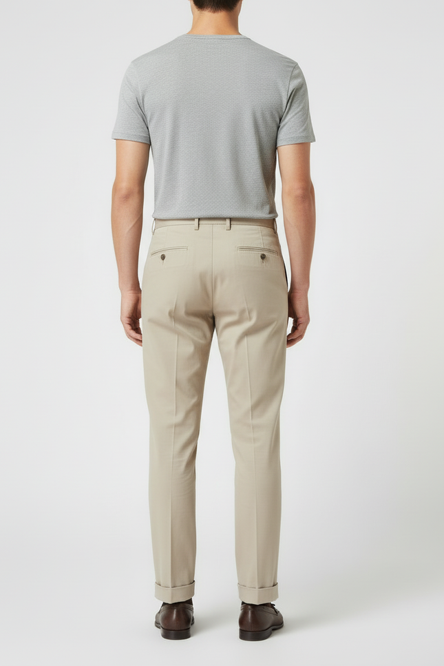 Pantalon Beige Homme Plissé Droit Élégant Coton - Gabardine - vue 2