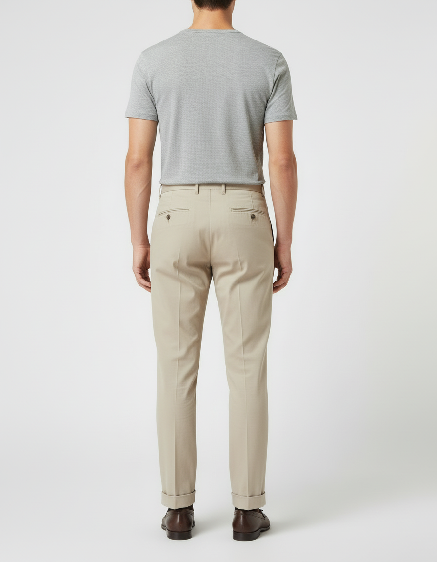 Pantalon Beige Homme Plissé Droit Élégant Coton - Gabardine - vue 2