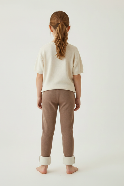 Pantalon Beige Côtelé Doublé Chaud Enfant Élastique - Marron Cordé - vue 2