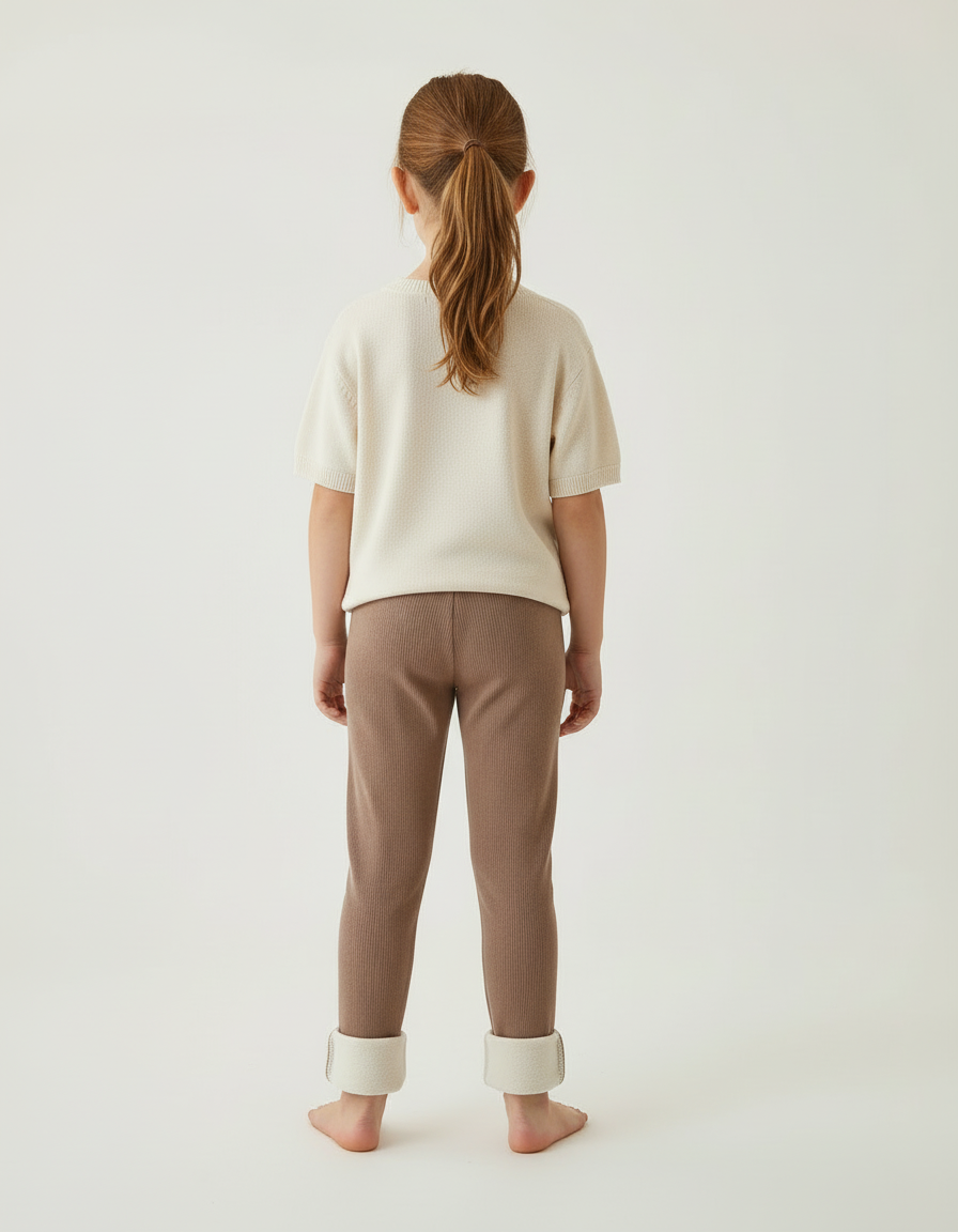 Pantalon Beige Côtelé Doublé Chaud Enfant Élastique - Marron Cordé - vue 2