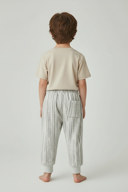 Pantalon Beige Rayé Ample Décontracté Enfant - Gris Molleton - vue 2