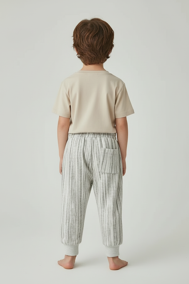 Pantalon Beige Rayé Ample Décontracté Enfant - Gris Molleton - vue 2