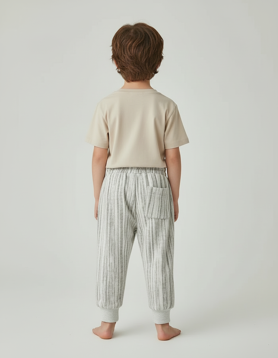 Pantalon Beige Rayé Ample Décontracté Enfant - Gris Molleton - vue 2