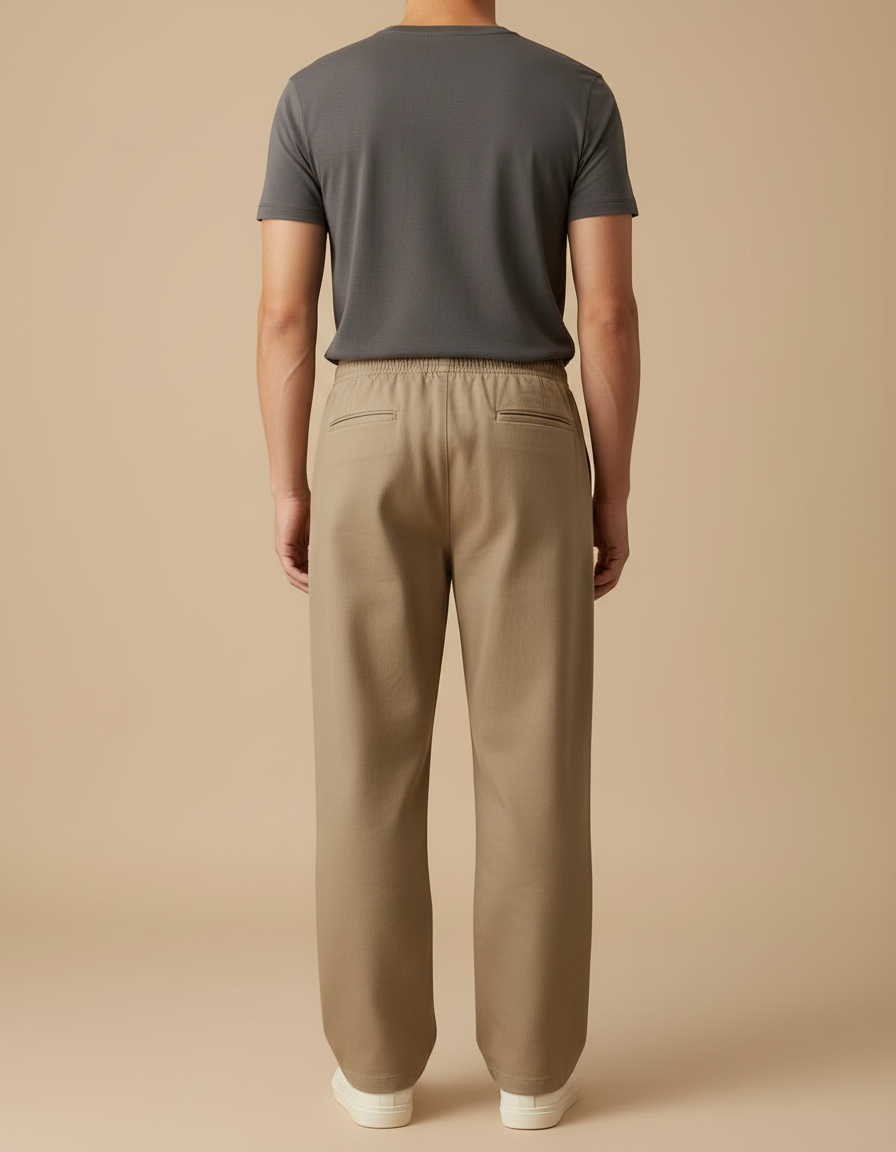 Pantalon Beige Coton Ample Droit Décontracté Homme - vue 2