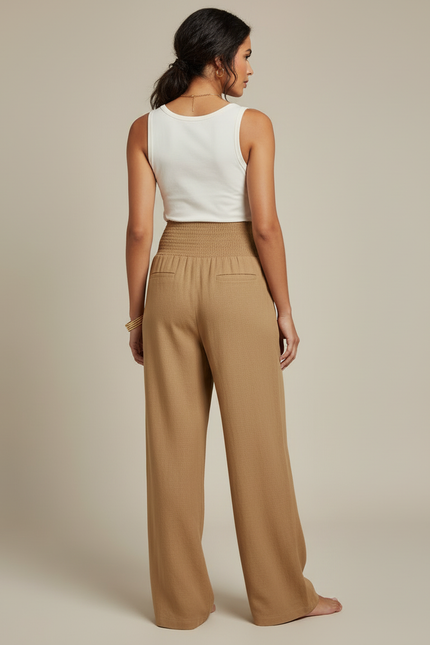 Pantalon Toile Beige Femme - Camel - vue 2